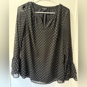 🛍️ Talbots Black and Silver Polka Dot Blouse
